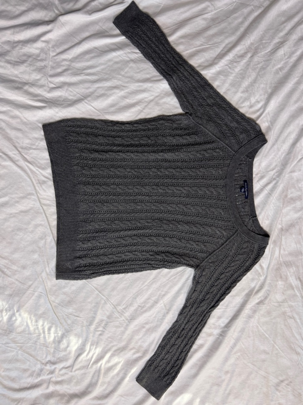 American Eagle Outfitters Women's Cable Knit Crew Sweater - Charcoal